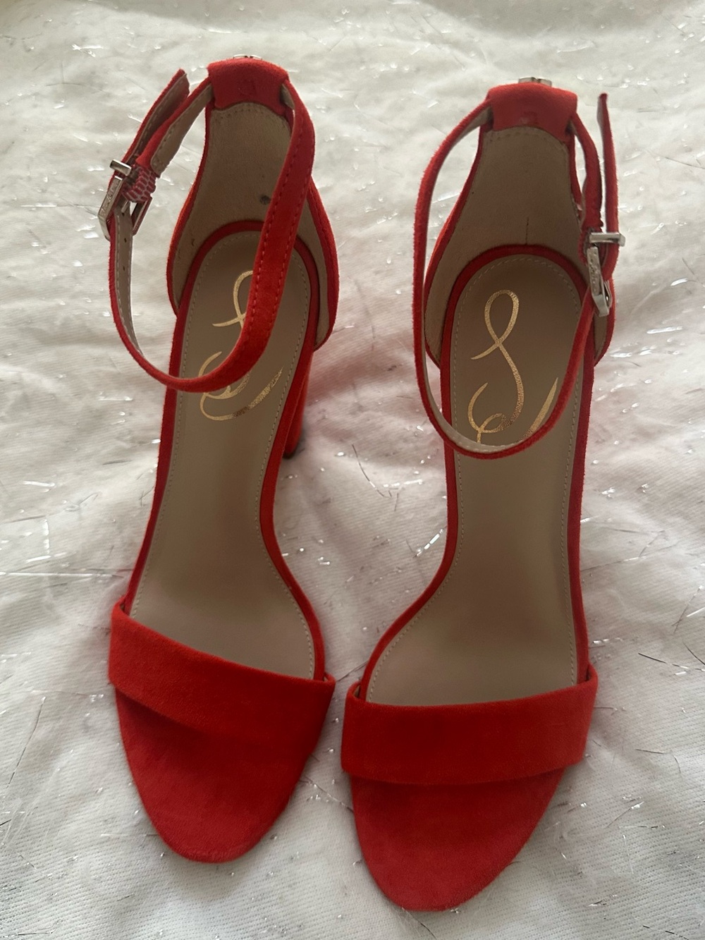 Sam Edelman Red Suede Ankle-Strap Heels